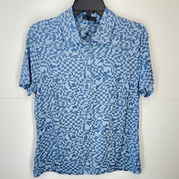 NWT G/FORE Distorted Check Silky Tech Polo Shirt in Fjord Blue - Picture 2 of 10